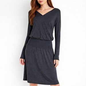 James Perse Charcoal Gray Long Sleeve Jersey Wrap Dress Minimalist Casual XL